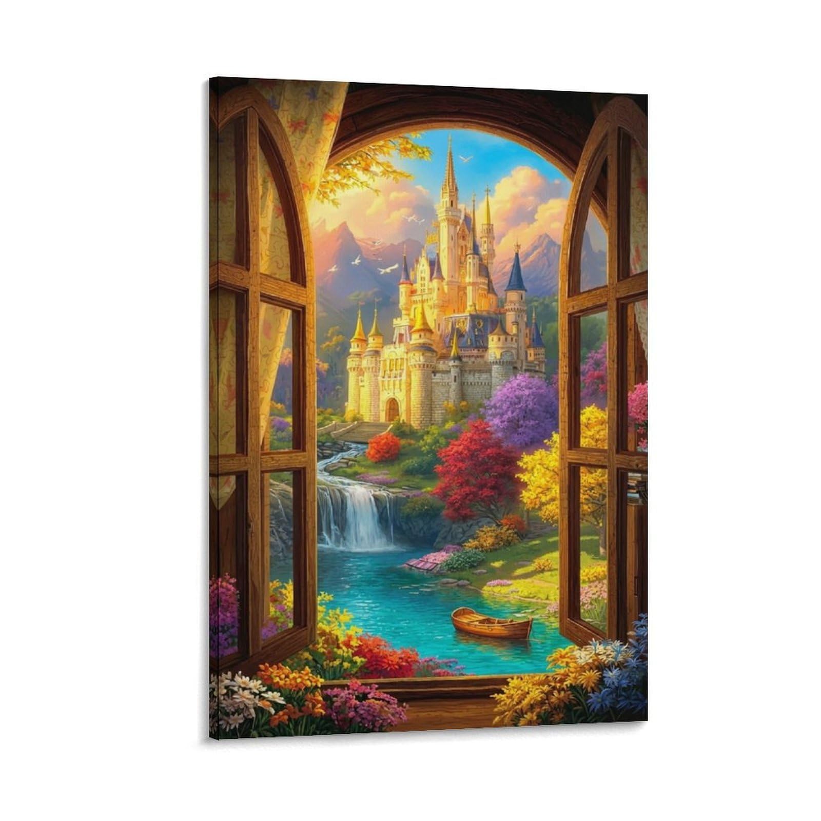 DHBANEIOK Fantasy Castle View Poster Artwork Giclee Canvas Prints Modern Canvas Wall Art Picture Wall Hanging for Living Room Home Decorations 24x36inch(60x90cm)