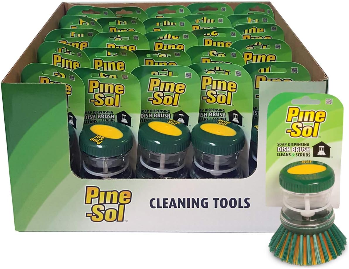Pine-SolSoap Dispensing Brush | Kitchen Scrubber for Dishes, Pots and Pans | Soft Bristles Safe with Non-Stick Cookware, Green