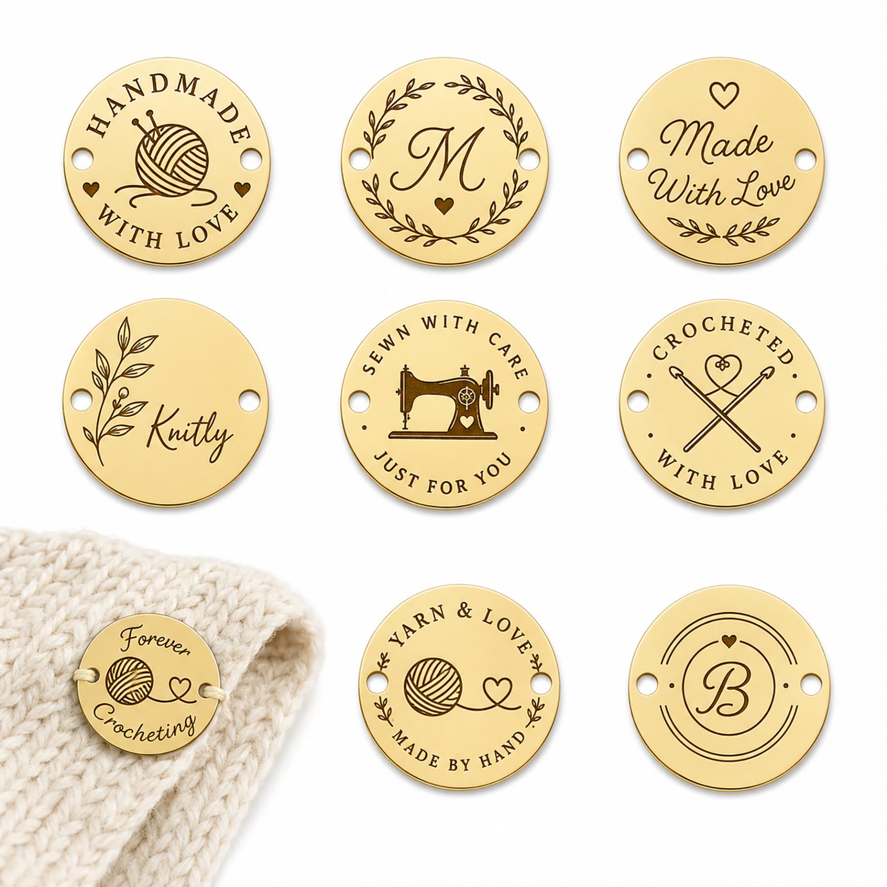 Custom Metal Tags for Crochet, 40 x 20 mm Stainless Steel Labels，Circle