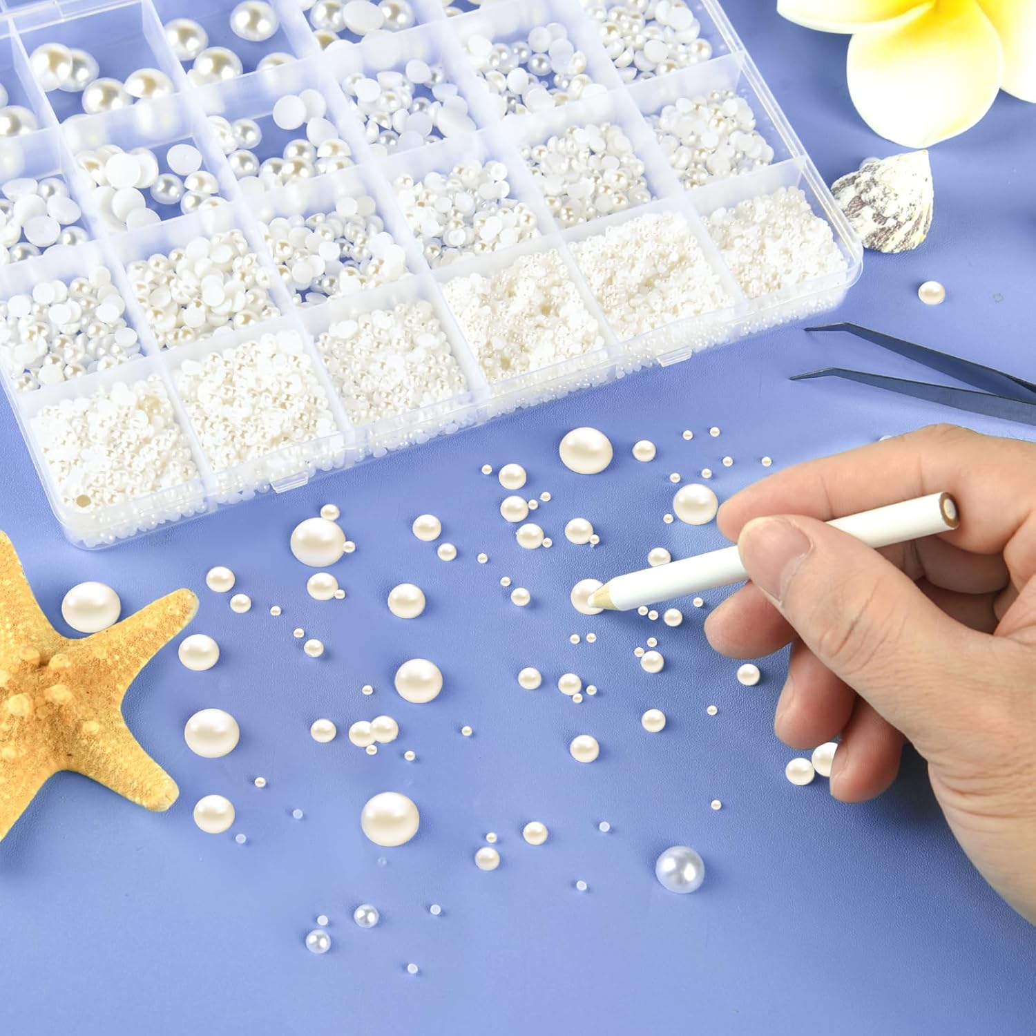 NACHLYNN 12000 Pcs Half Pearl Bead 8 Sizes Beige Flatback Pearl Beads Half Round Pearls for Crafts Graduation Cap Embellishment Shoes Phone Case Making - Image 5