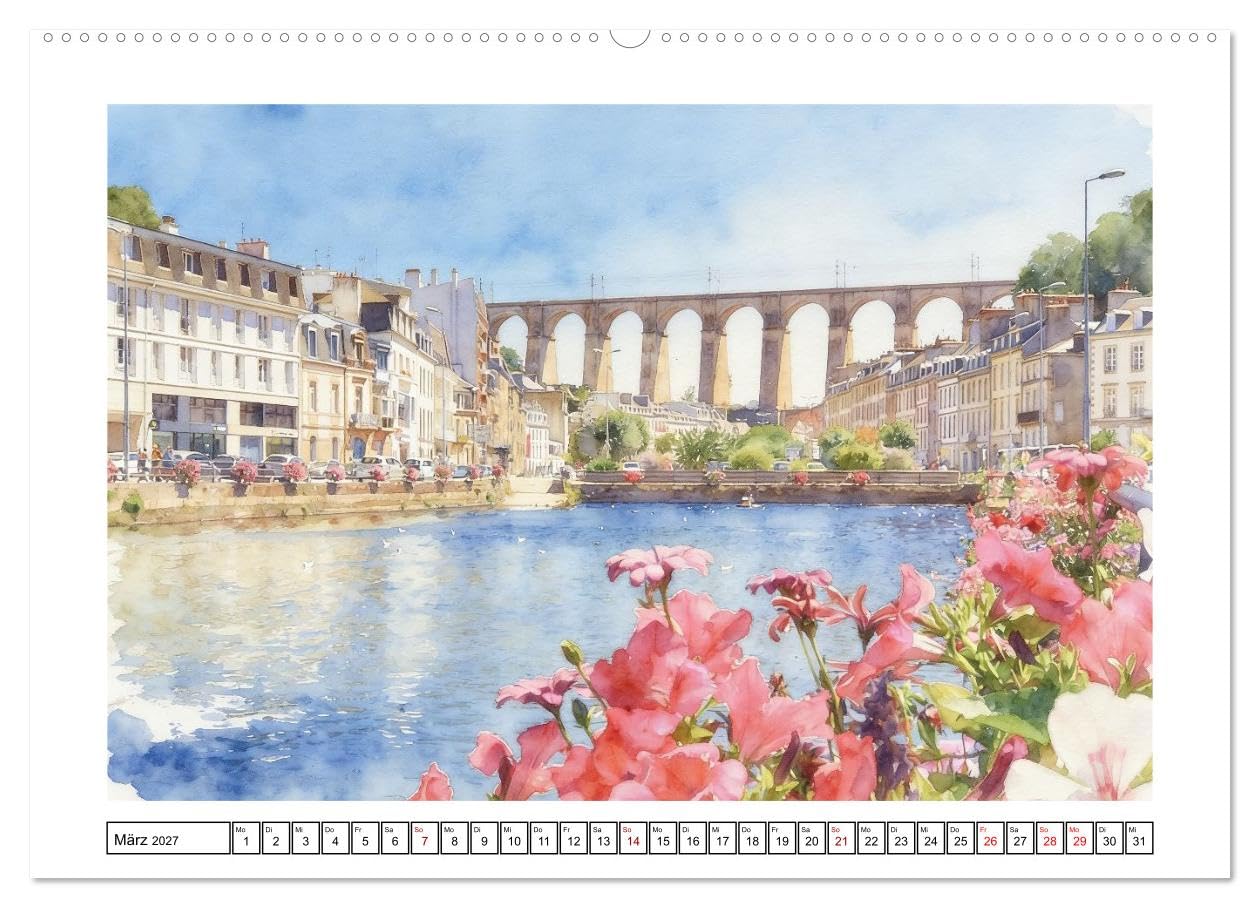 Highlights der Bretagne (hochwertiger Premium Wandkalender 2027 DIN A2 quer), Kunstdruck in Hochglanz: Schönheit der Region im zarten Aquarell-Stil (CALVENDO Orte)