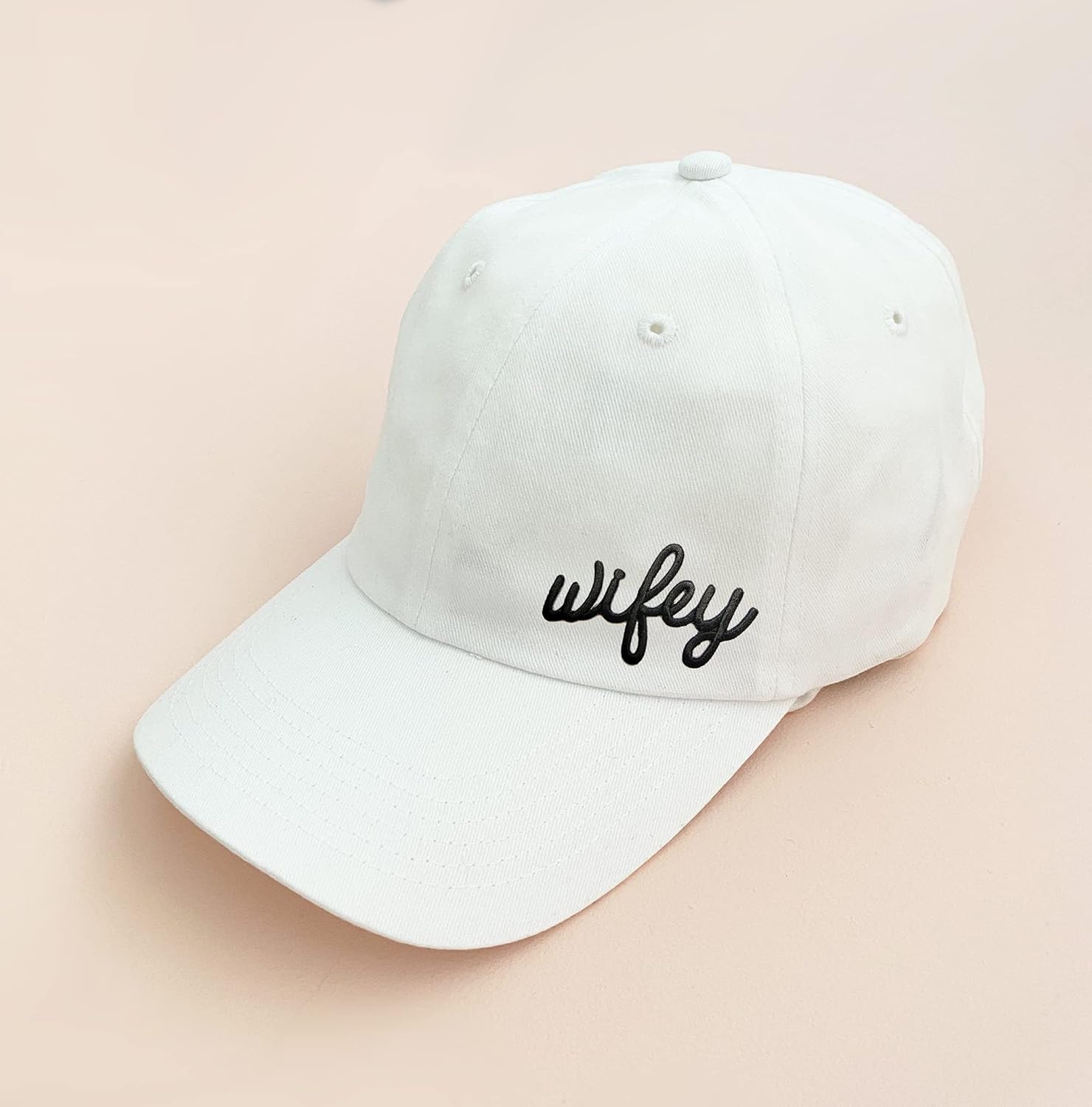 ModParty Wifey Hat | Bride Baseball Cap | White Cap with Embroidered Patch | Honeymoon Wedding Gift Idea | Adjustable Buckle Women’s Hat - Image 2