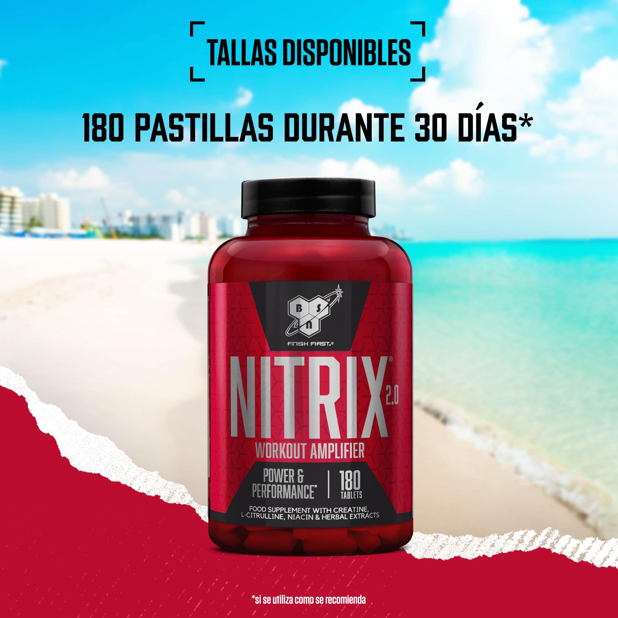 BSN Nitrix 2.0 Suplemento Alimenticio, Precursor de Óxido Nítrico, Comprimidos de Fórmula Concentrada con Aminoácido L-Citrulina, Niacina y Pimienta Negra, Sin Sabor, 180 Cápsulas, 60 Porciones