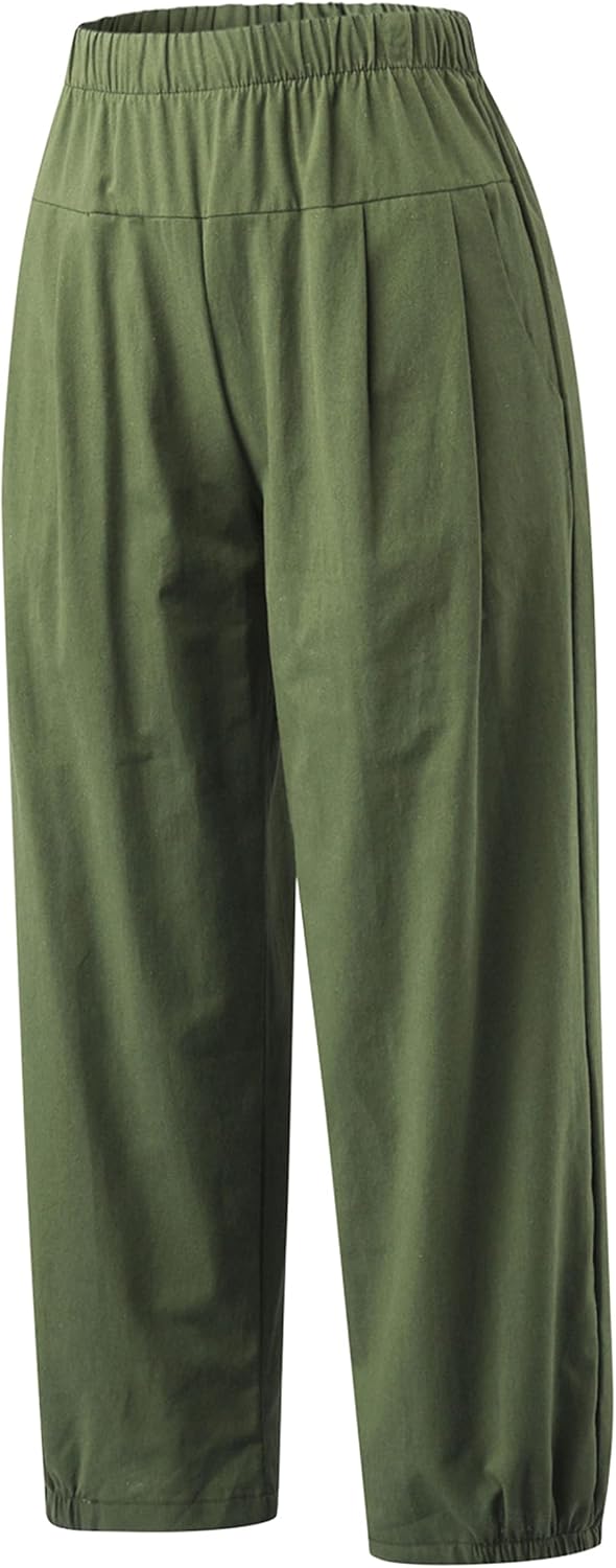 Zontroldy Linen Capri Pants for Women High Waisted Wide Leg Yoga Capris Crop Pants Sweatpants with Pockets - Image 3