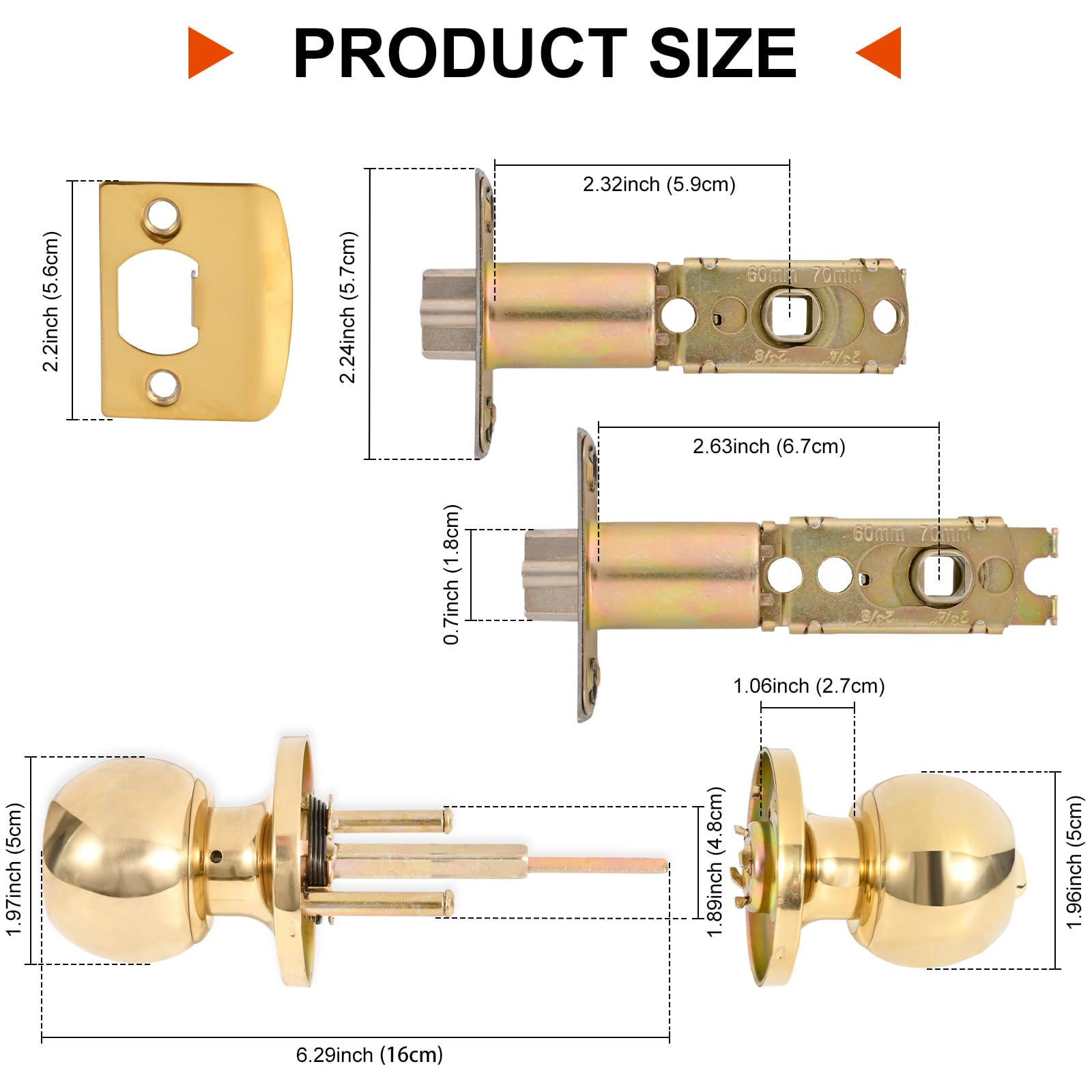 YELANGU Entrance and exit Door Knob with Key Stainless Steel Exterior Doors Knobs Round Security Front Doors Lock Set Satin Nickel 1 Pack(Golden) - Image 3
