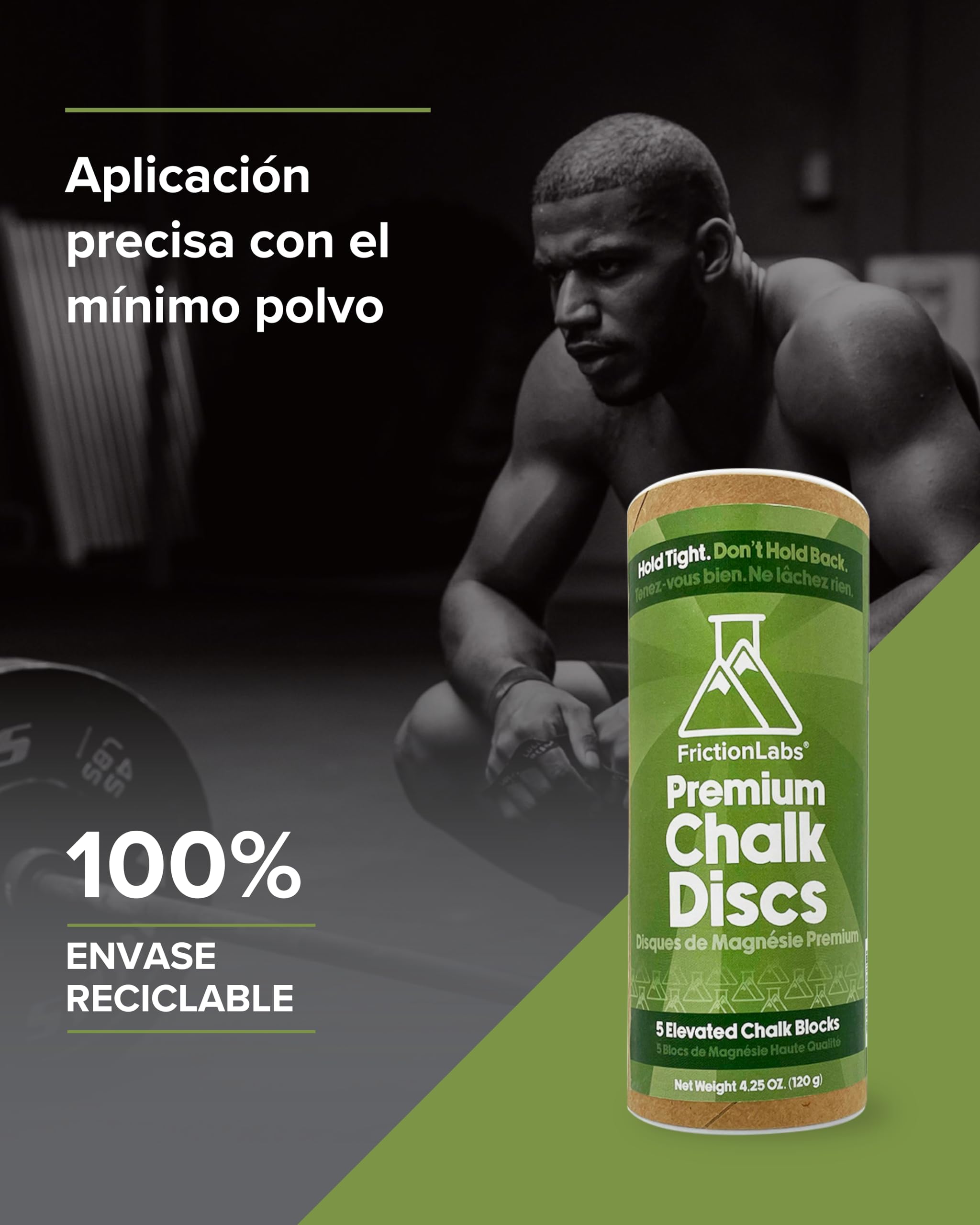 Friction Labs Discos de tiza – Bloques de tiza premium para gimnasio, escalada en roca, levantamiento de pesas, gimnasia y bolos – Tiza de gimnasio que absorbe la humedad, 5 discos individuales de
