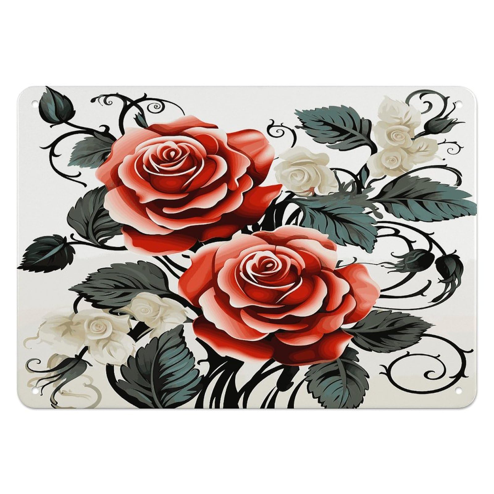 Fodpand Style Floral Rose Ivy With Leaves Spring Retro Vintage Metal Tin Sign,Wall Art Decor Garden Plaque Poster For Bedrooms Yard Bars Pubs Patios Porches 7.9X5.5 Inch