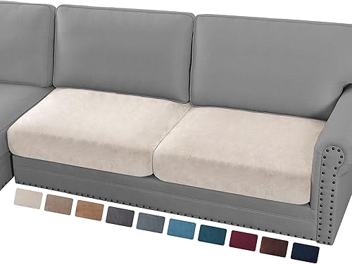 PrinceDeco Funda de cojín de terciopelo suave y elástica para silla, sofá biplaza o sofá, protector de muebles, cojín de asiento (2 fundas de cojín