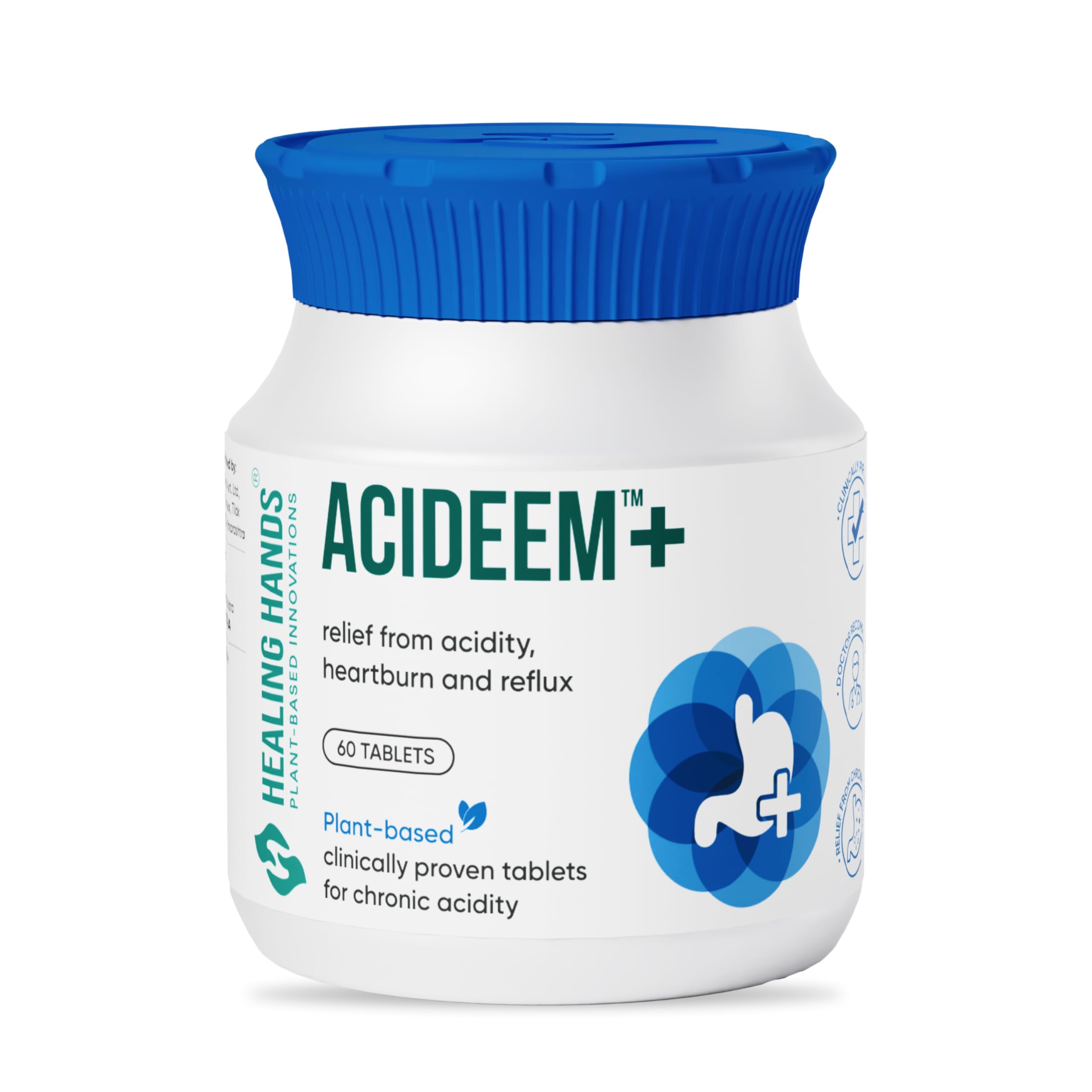- Healing Hands Acideem Plus Tablet for Relief in Chronic Acidity, Reflux and Abdominal Pain, Clinically Proven Plant Based Natural Solution, Herbal - 60 Tablets