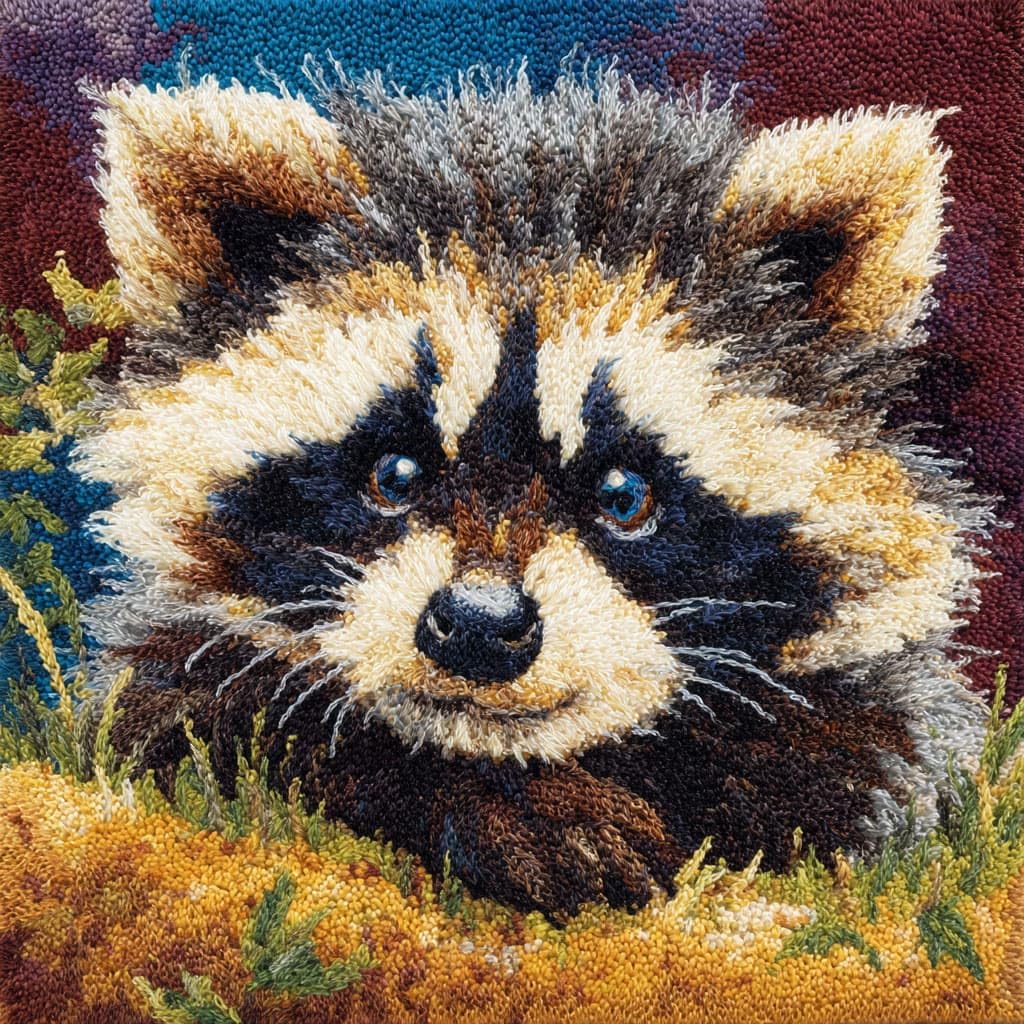 WallustrioaW Latch Hook Pillow Case Kits,Animal Raccoon
