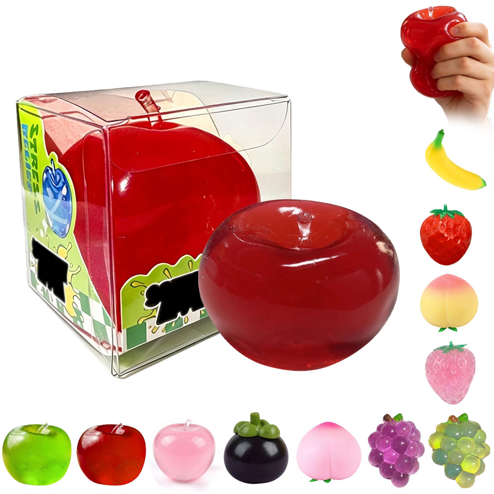 Fruits Squeeze Toys, Cute Apples Squeeze Toys, Squishy Stress Ball Fidget Toy for Kids and Adults Anxiety Relief, Soft Squeeze Sensory Ball Sensory Toys,Funny Desk Decor,Party Favors Gifts (C) — image 1