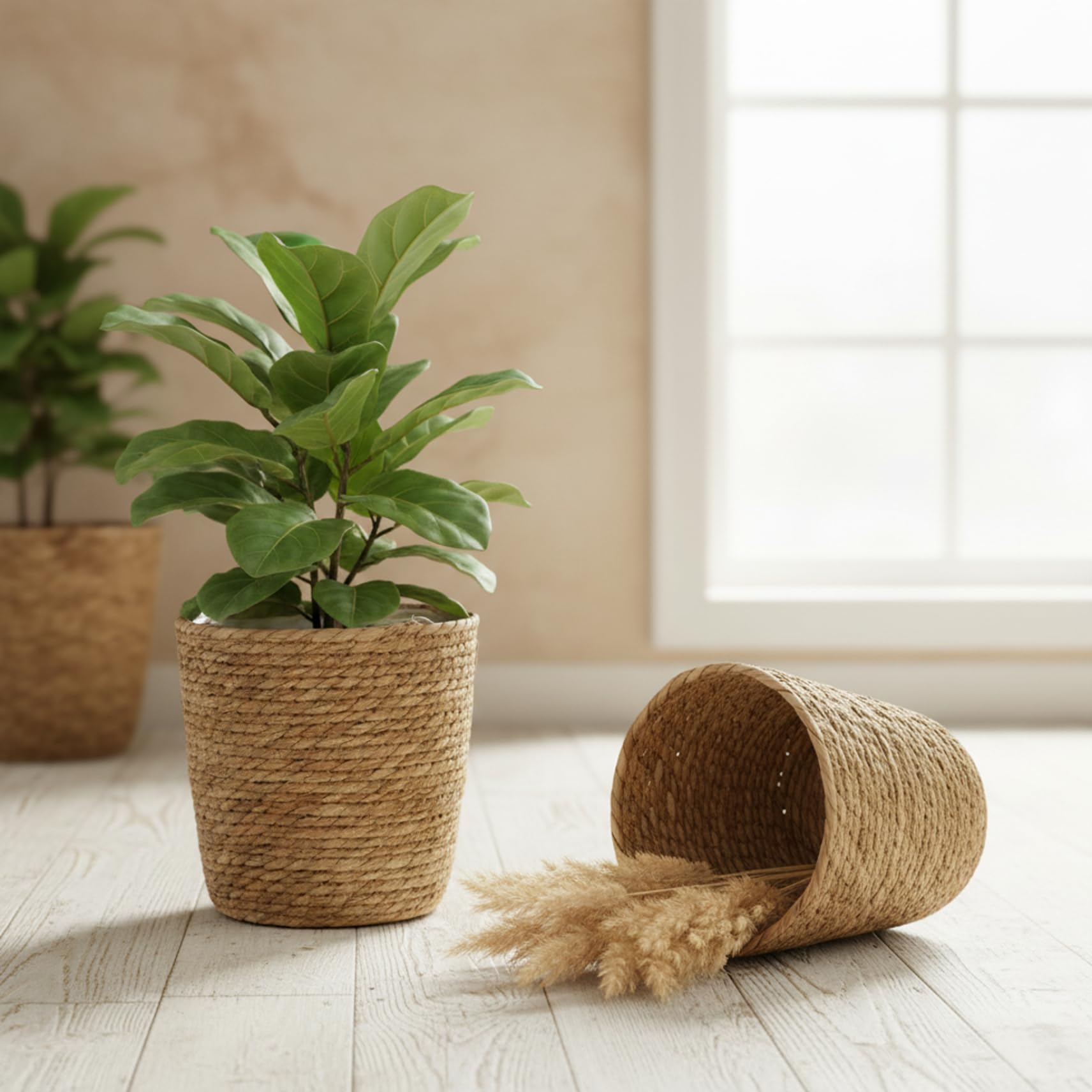 Pot de fleur en paille tissée, panier de jardinière en jonc mer 12 pouces, Vase en rotin en osier, organisateurs d'articles divers, bacs rangement, panier jardinière tissé à la main avec