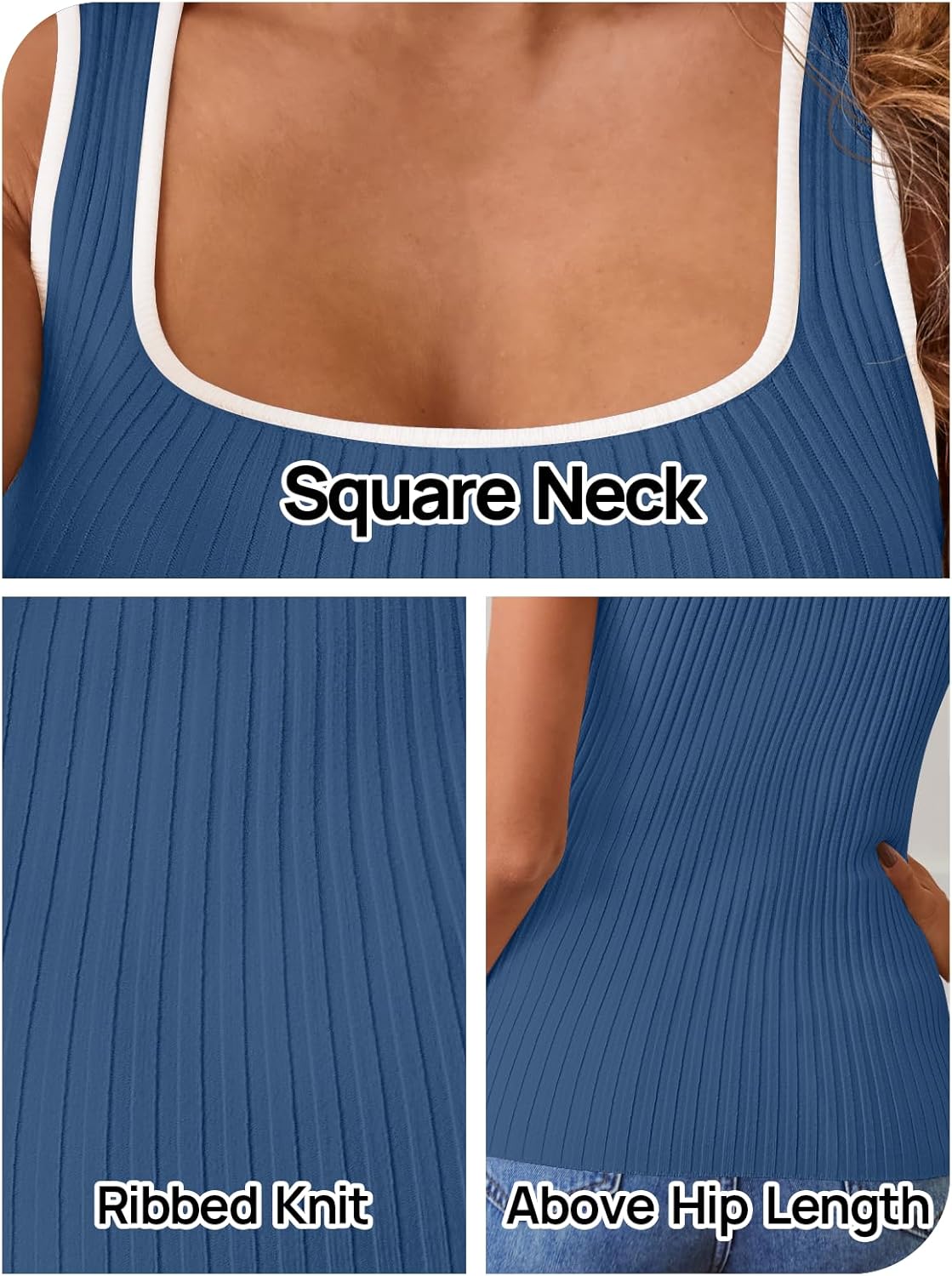 MEROKEETY Women's Sleeveless Square Neck Tank Tops 2026 Slim Fitted Color Block Knit Shirts Summer Basic Sweater Vest - Image 7