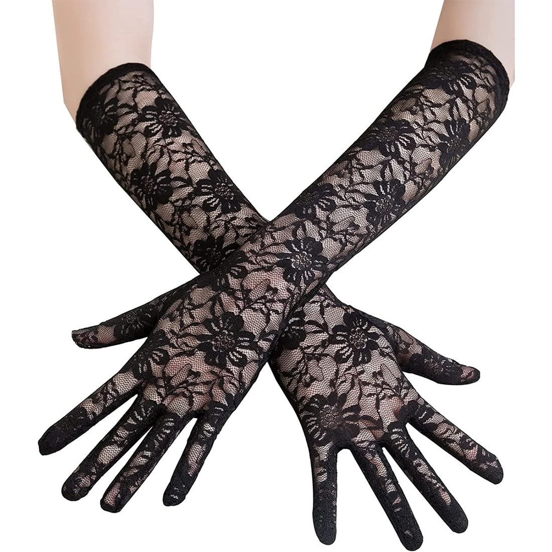 EODKSE Guantes Largos de Encaje estilo Vintage 1920 para Novias y Fiestas, Accesorio ideal para Bodas, Tea Parties y Disfraces de Flapper, Diseño hasta los Codos, elegante y sofisticado, 1 Par