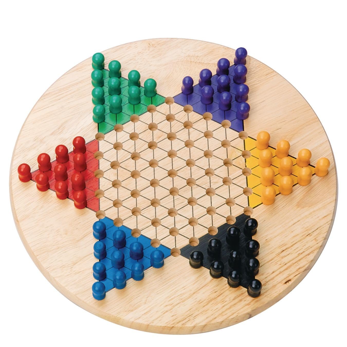 S&S Worldwide All Wood Chinese Checkers Set. 11" Wood Playing Board with 60 Wooden Play Pegs That Won't Roll Away. for 2 to 6 Players, Ages 7 and Up.