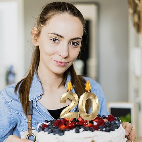 Miniatura 5 de Velas doradas de cumpleaños 28 y 82 para pasteles, número 28 y 82 para decoración de tartas de fiesta, aniversario, boda, celebración