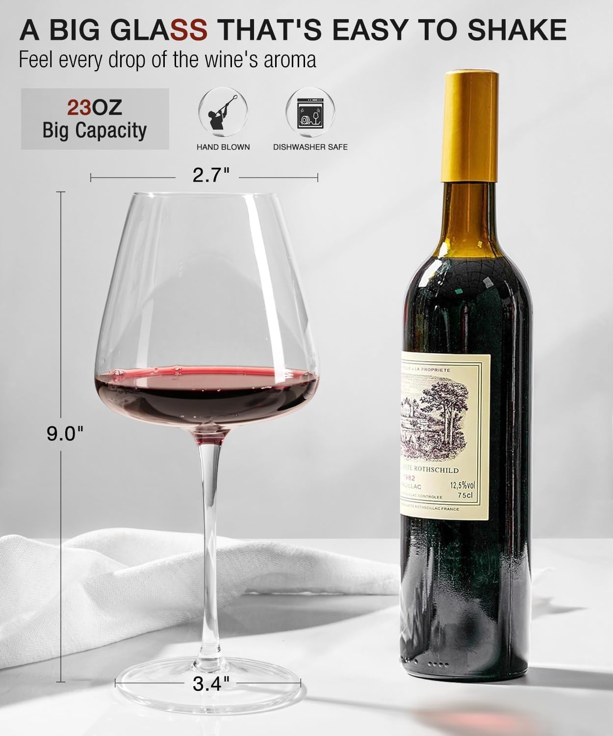 Juego de 2 copas de vino tinto grandes sopladas a mano de cristal borgoña, ligeras, transparentes, mejores para degustación de vino, Navidad, cumpleaños, aniversario, regalos de boda, 23 onzas