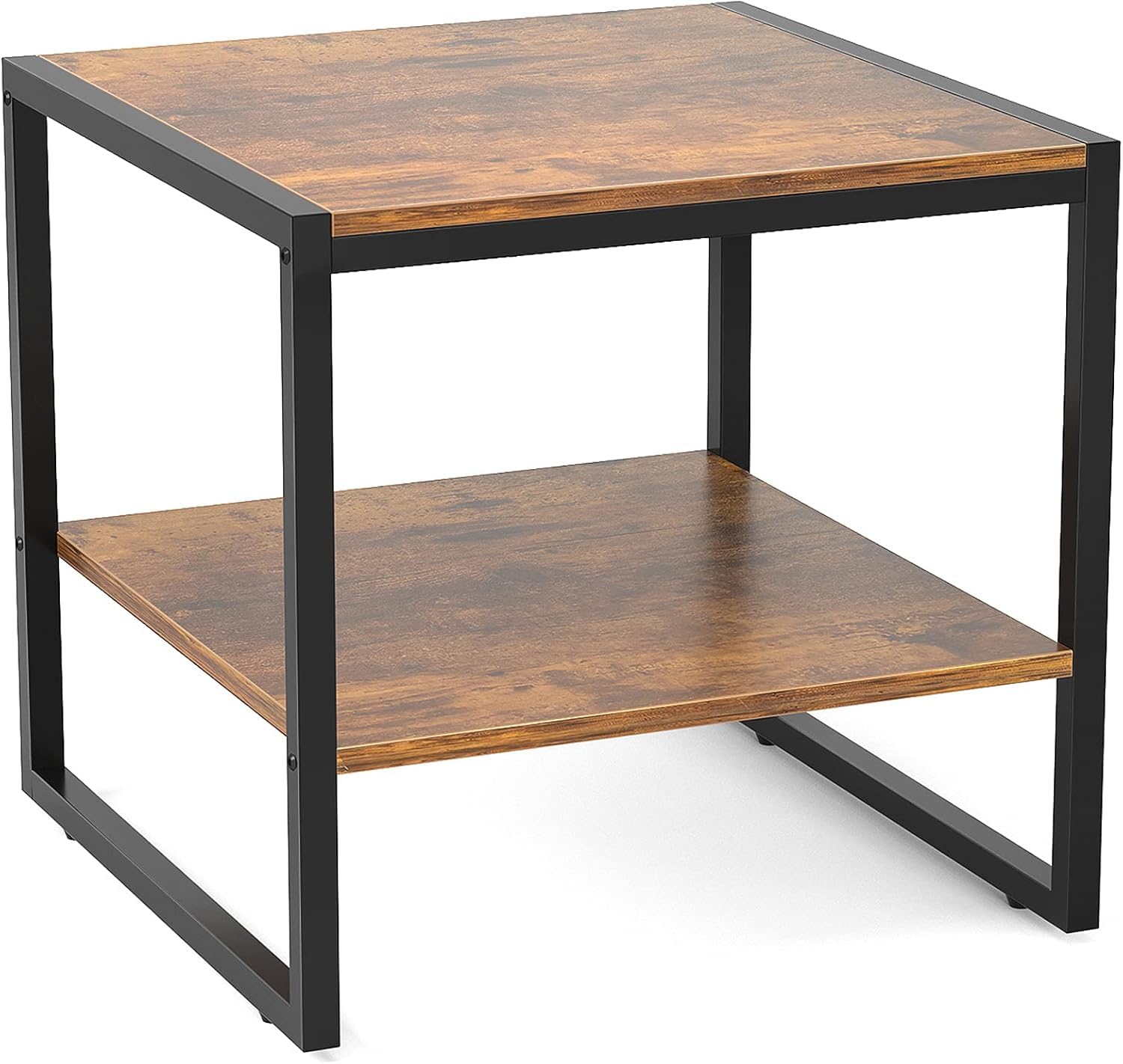 36136 end table, 20 inch square side table modern night stand with 2-tier storage shelf, living room small coffee table, wood finish bedside table for bedroom