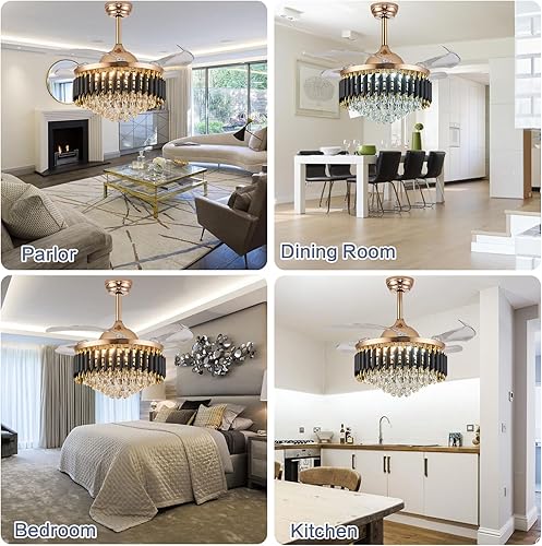 Miniatura 5 de Trssdre Ventilador de techo LED de cristal regulable de 48 pulgadas con luces y control remoto, moderno kit de ventilador de iluminación de techo