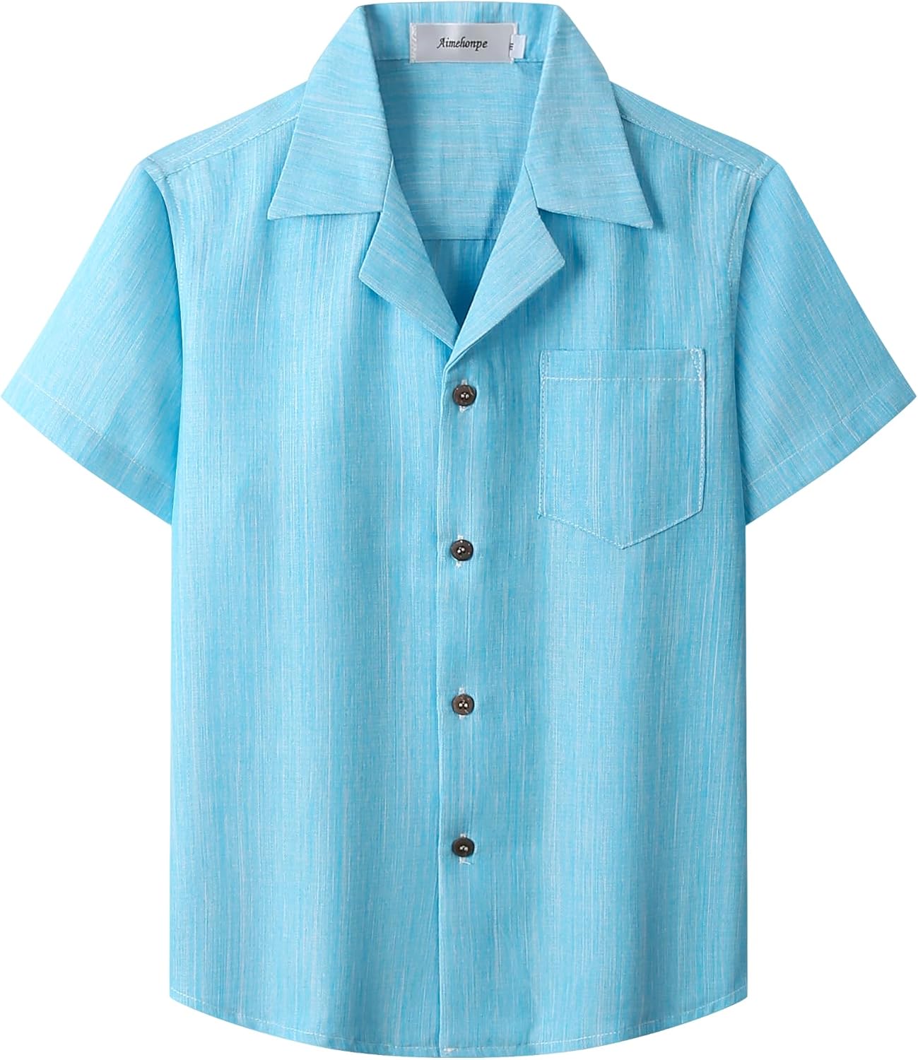 Boys Button Down Cuban Collar Shirt Chambray Short Sleeve Casual Hawaiian Shirt Vintage Fashion Clothes with Pocket