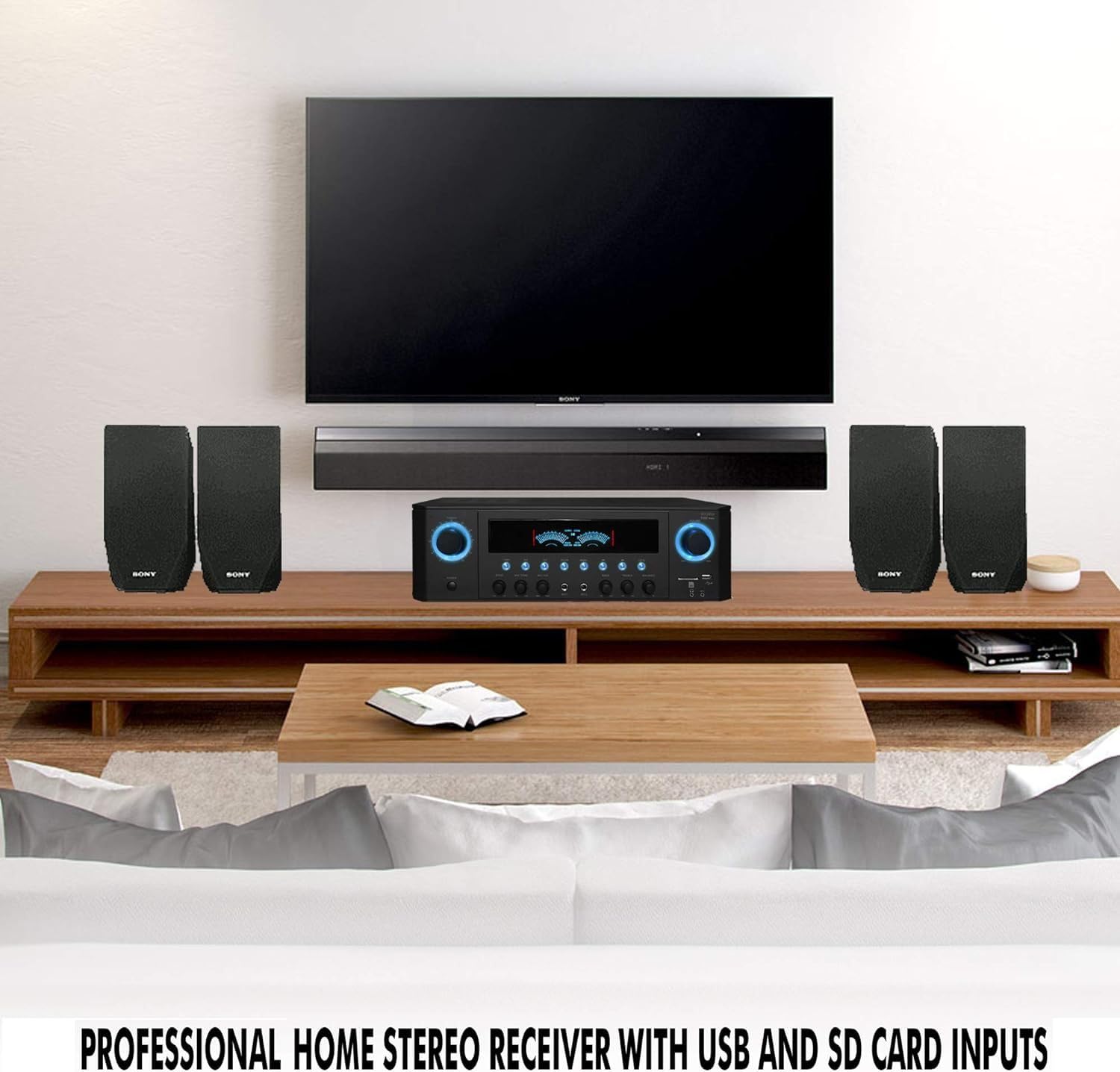 Technical Pro 1000 Watts Professional Home Theater Receiver System Kit w Portable Microphone with Digital Processing and Remote 6 Qty of 5.25” Ceiling Wall Mount Framed Speakers