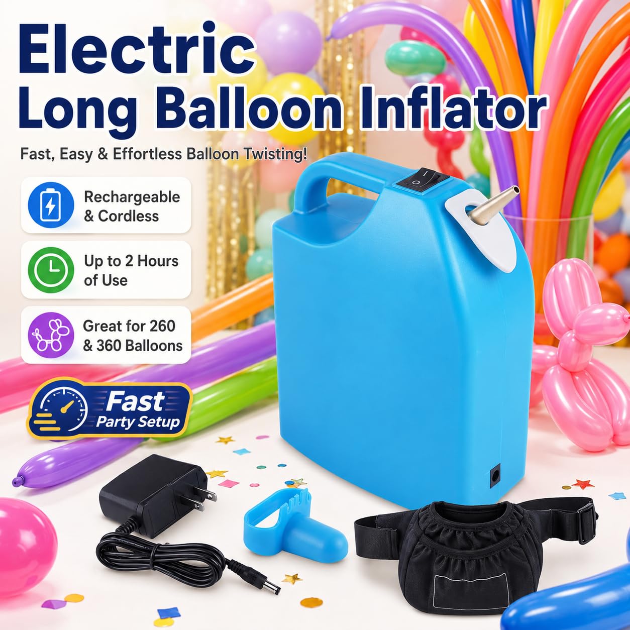 Gonfleur électrique de ballon Long, pompe à Air de ballon Rechargeable avec buse en cuivre, pour la décoration de fête d'anniversaire et de mariage