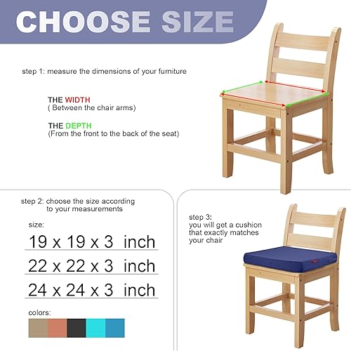 Miniatura 4 de Pcinfuns Juego de 2 cojines para silla de patio, 24 x 24 pulgadas, para muebles de patio, jardín, sofá, silla, con correas ajustables, color azul
