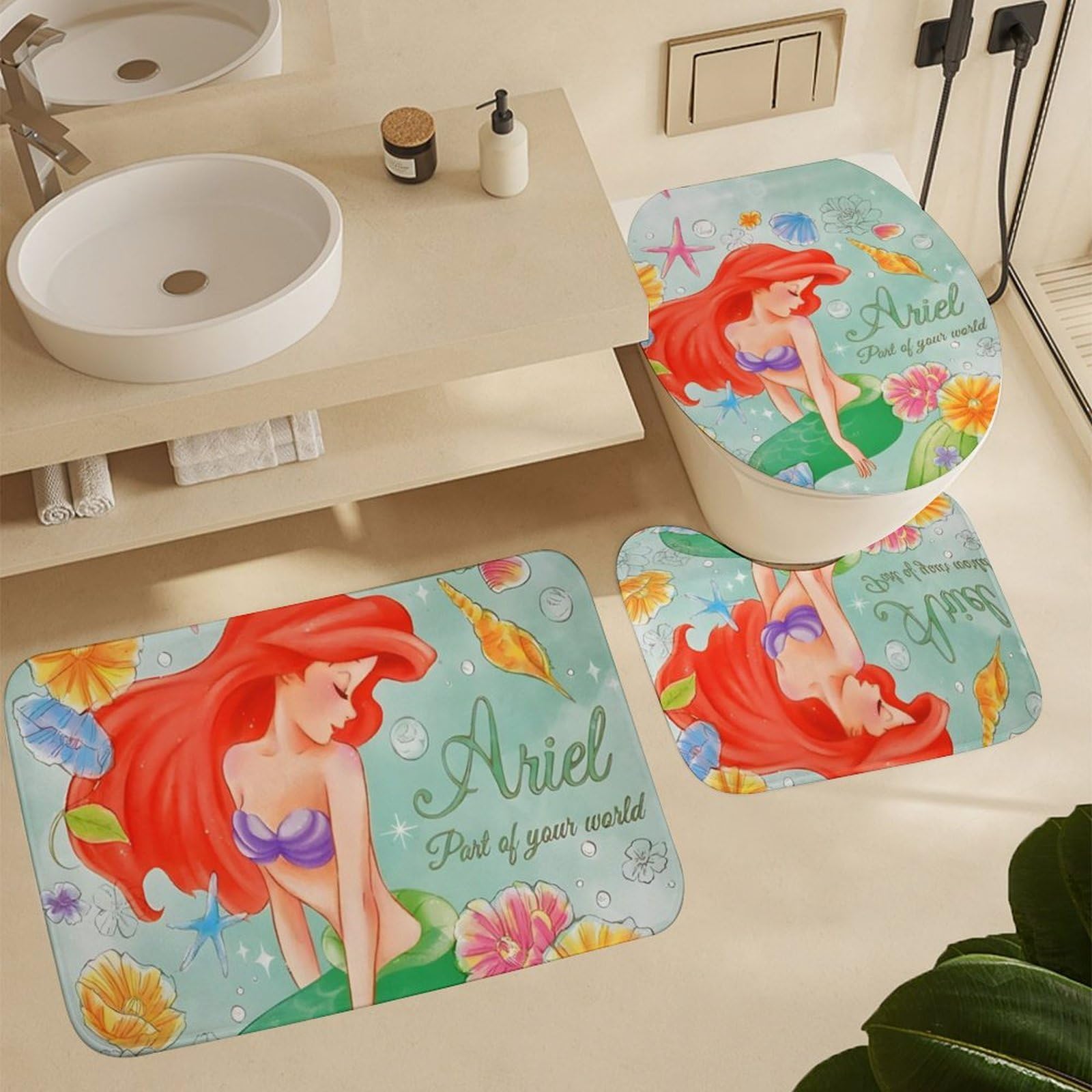 新品 バスマット J.RELAX 洗面 インテリア 小物 雑貨 Amazon｜リトルマーメイド アリエル マット 吸収性バスマット 便座