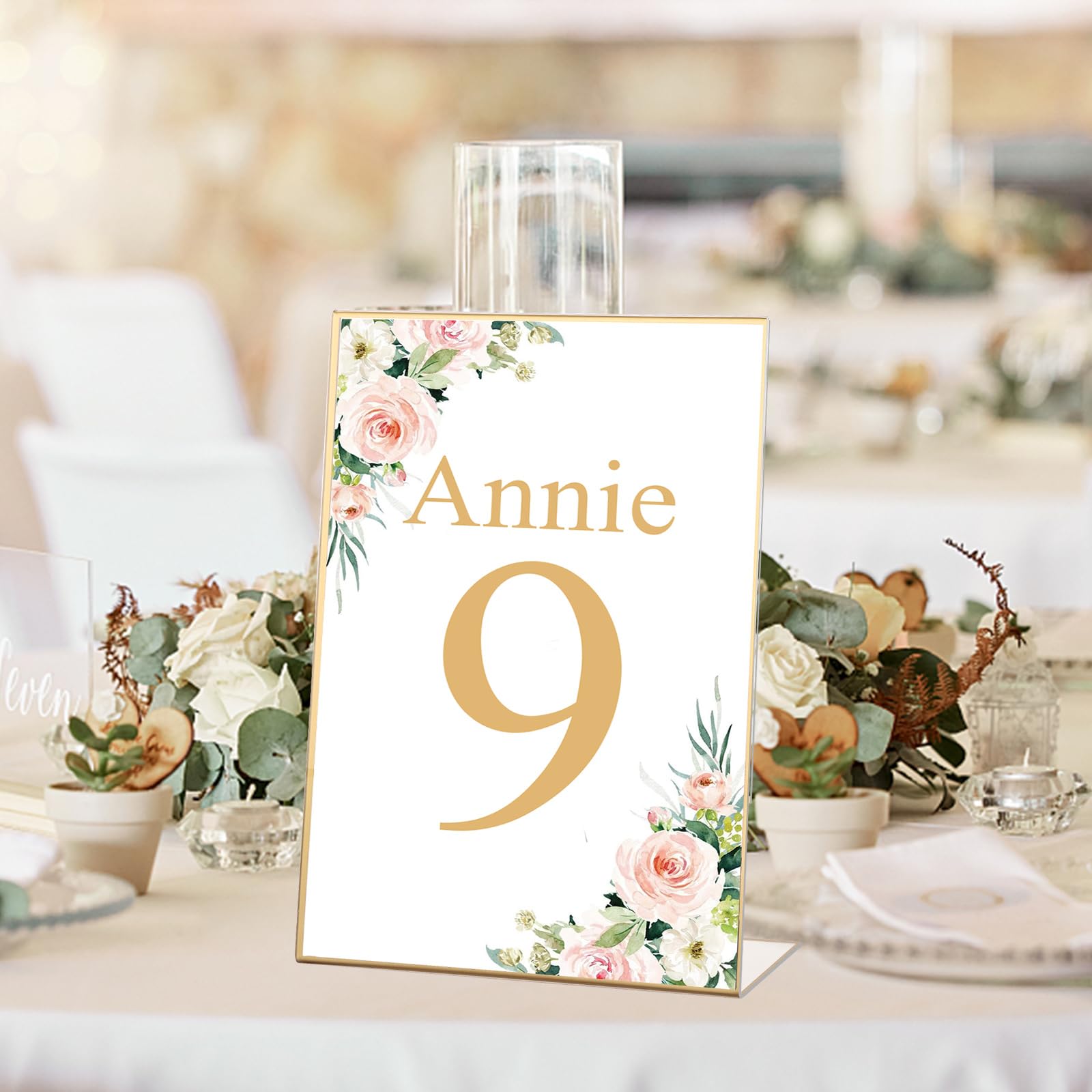 DAJAVE Paquete de 12 soportes acrílicos para menús de 8.5 x 11 pulgadas, soportes dorados para letreros de mesa, soporte de menú pequeño para bodas, carteles de restaurante