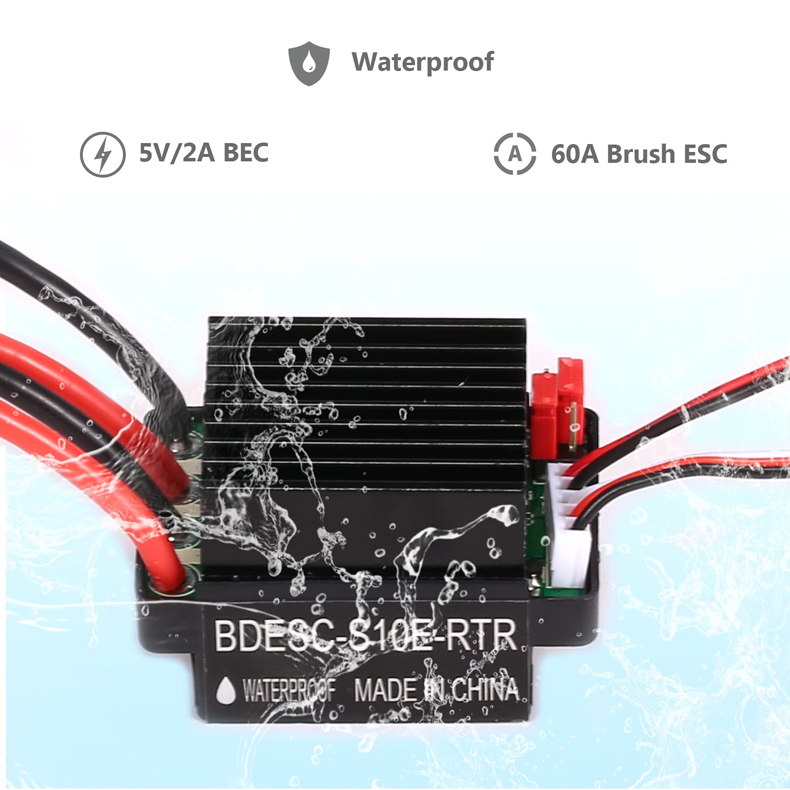 HUIOP 540 Moteur Brossé, 540 Moteur brossé Moteur sur chenilles RC 27T et 60A ESC Voiture RC ESC contrôleur de Vitesse électrique brossé 5V/2A Bec pour Voiture 1/10 RC,Moteur 3650