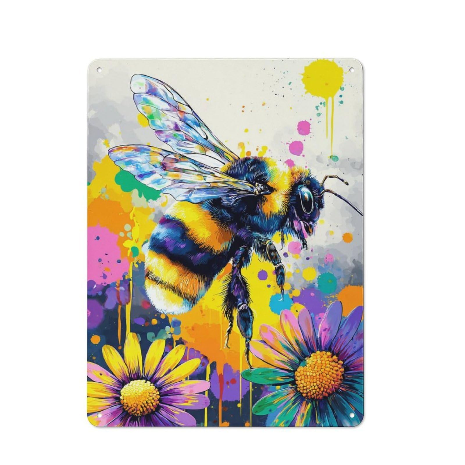Junmoney Colorful Bee Dance Retro Metal Plaque 40X30cm For Guest Room Or Hallway, Housewarming Present For People Styling Guest Room And Hallway