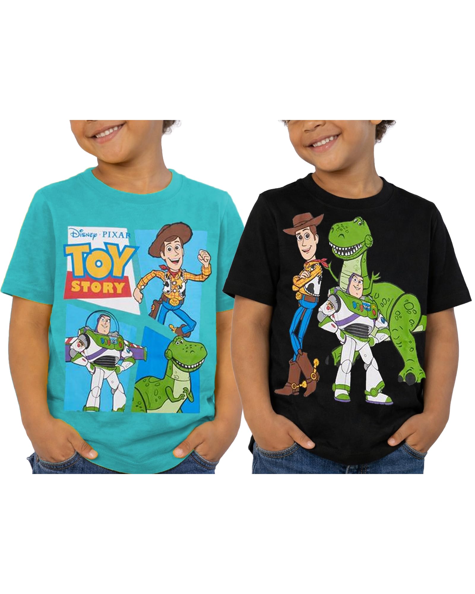 Disney Toy Story Sheriff Woody Buzz Lightyear Rex - Maglietta a maniche corte per bambini e ragazzi, confezione da 2