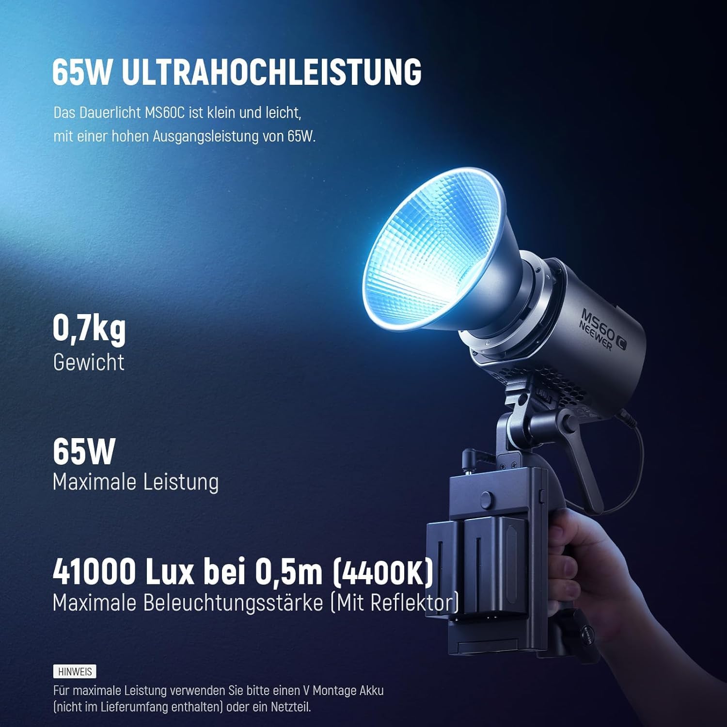 NEEWER MS60C RGBWW LED Videoleuchte Studiolicht 2,4G/APP Steuerung, 65W Ganzmetall Mini Kompakt RGB COB Studio Dauerlicht 2700K-6500K/8300lux@1m/CRI 97+/TLCI 98+/17 Effekte + RGBCW Bowens Halterung
