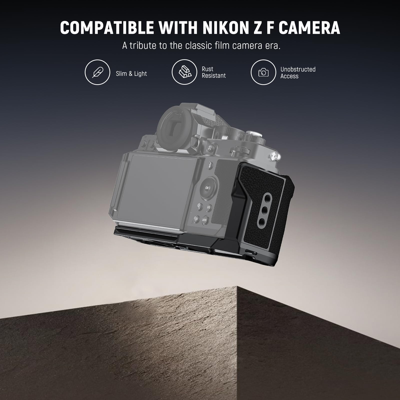 Neewer Uchwyt Zf Uchwyt w kształcie litery L, kompatybilny z aparatem Nikon Z f, płyta montażowa w stylu retro, wspornik L z uchwytem, uchwytem kciukiem i aluminiowym przyciskiem migawki, kompatybilny