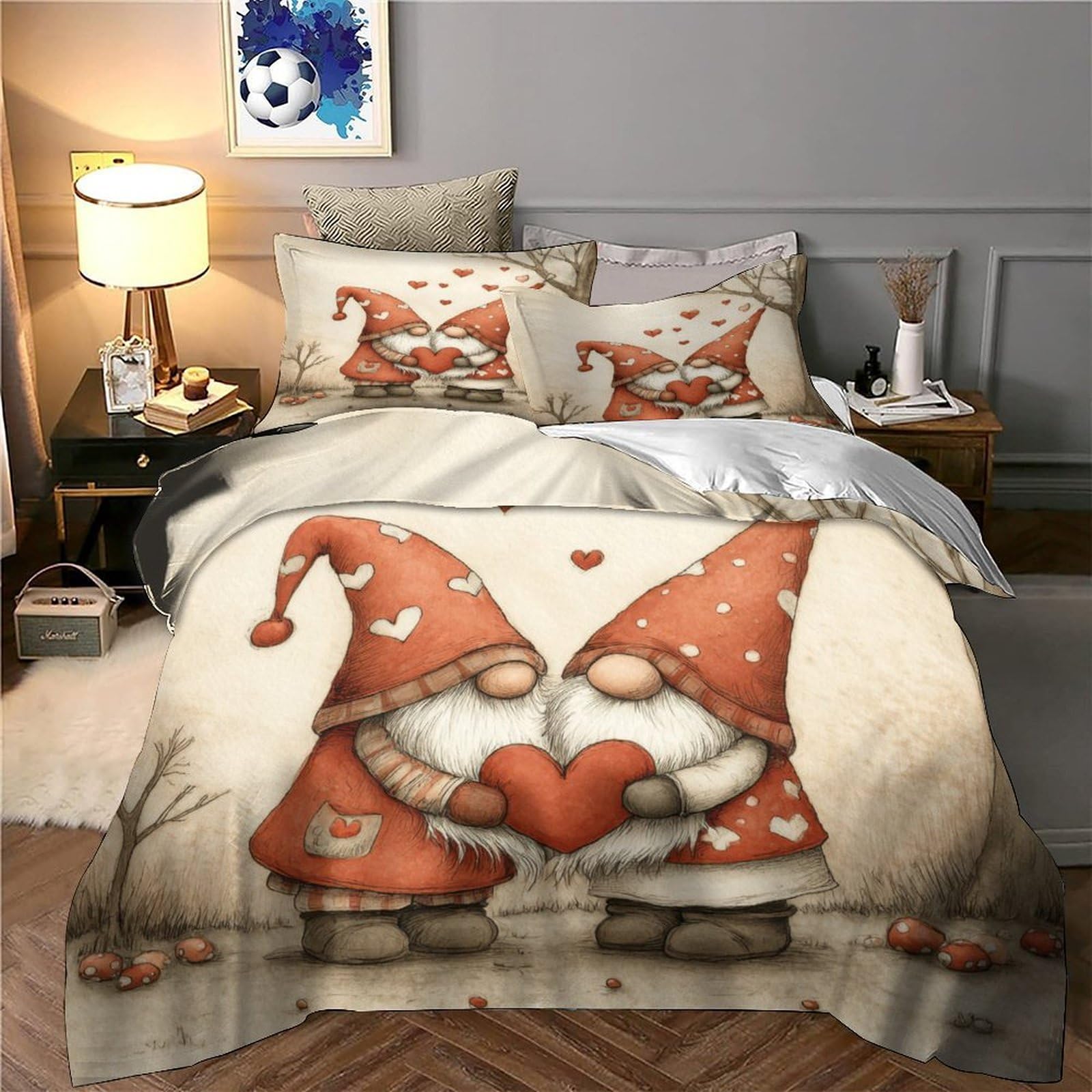 3D Gedruckt Liebeswichtel Cartoon Bettbezug Mikrofaser Schlafzimmer Deko Pärchen Bettwäsche Set Hautfreundlich Atmungsaktiv King（220x240cm）