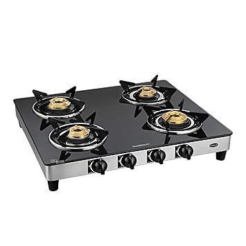 Sunblaze Trendy Series Burner, B/G, Gas Stove, Stainless Steel Gas Stove, 4 Burner Gas Stove, (2 Small, 1 Big, 1 Jumbo), Manual Ignition, Brass Burner, Gas Stove, 2 Years Manufacturer Warranty