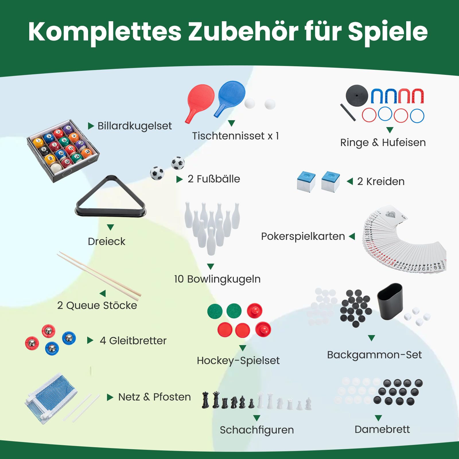 GOPLUS 12 in 1 Spieltisch, Multifunktionstisch mit Tischfußball, Billard, Tischtennis, Hockey, Bowling, Shuffleboard und mehr, Kombi-Tischspiel-Set für Kinder und Erwachsene