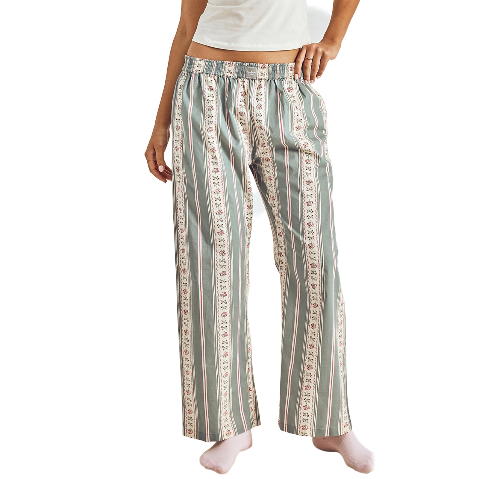Pepe Jeans Women's Printed Cotton Spandex Regular Fit Pyjama Bottoms | Comfortable Stretch Pyjama for Sleep & Lounge Wear | Soft Breathable Fabric | Elastic Waistband with Drawstring | All-Day Comfort