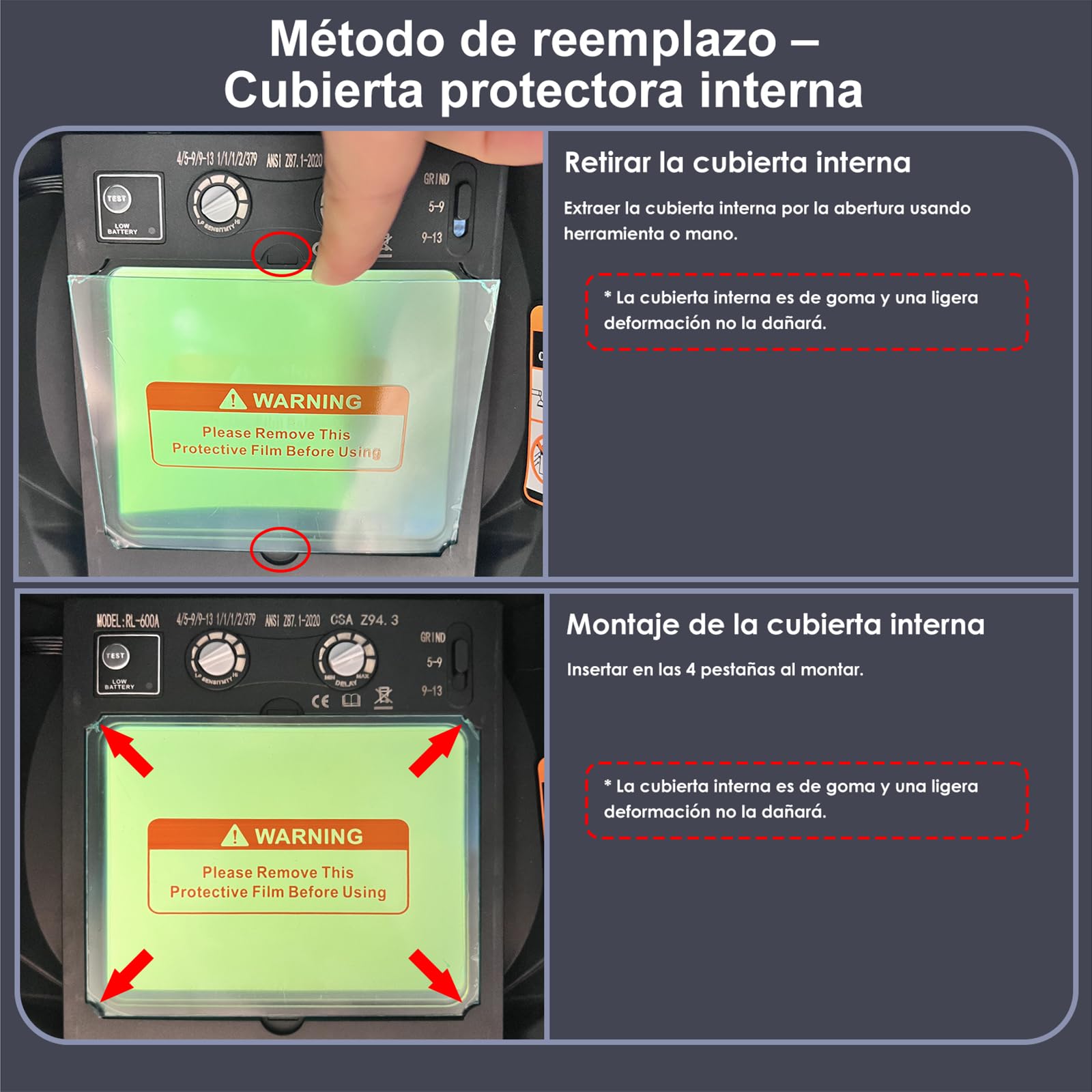 Careta de soldar Juego de 7 Pantallas Protectoras, vidrios de Repuesto internos y externos, 5 Exteriores + 2 Interiores para caretas de soldar automáticas H-21