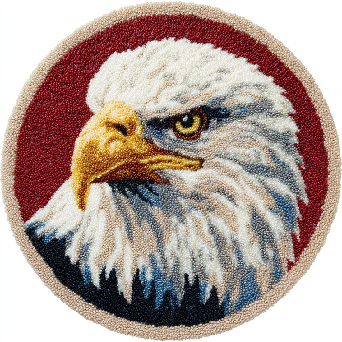 Rqwybcaxn G Diy Latch Hook Ru Kit For Beginners Animal Crochet Starter Kit Eagle Portrait 60X60cm Round Washable Area Ru Bedroom Wall Hangin