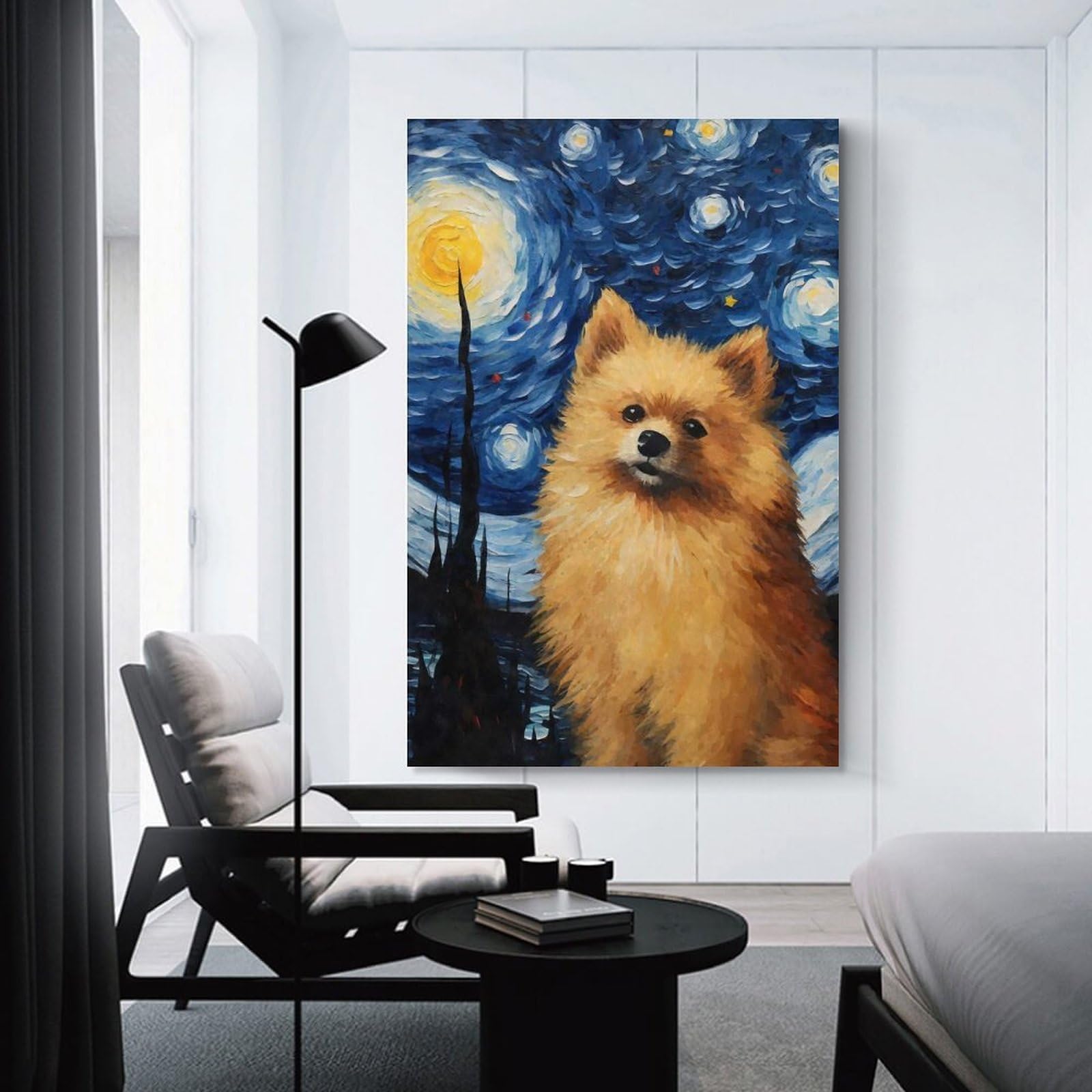 Junmoney Unframe-Style-20 Pomeranian Starry Night Wall Art Print, 16X24inch(40X60cm), For Living Room, Bedroom, Office Or Hallway, A Flexible Wall Accent For Shared Spaces