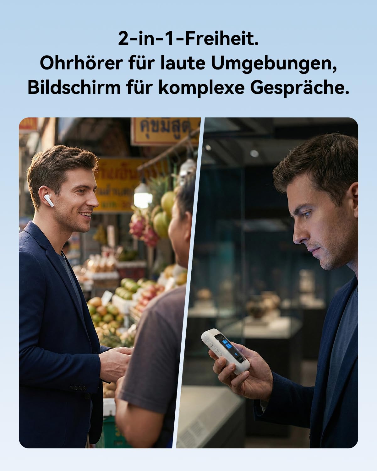 A8 Sprachübersetzer 2-in-1 – 144 Sprachen Echtzeit, Offline KI-Übersetzer mit Display & Ladecase