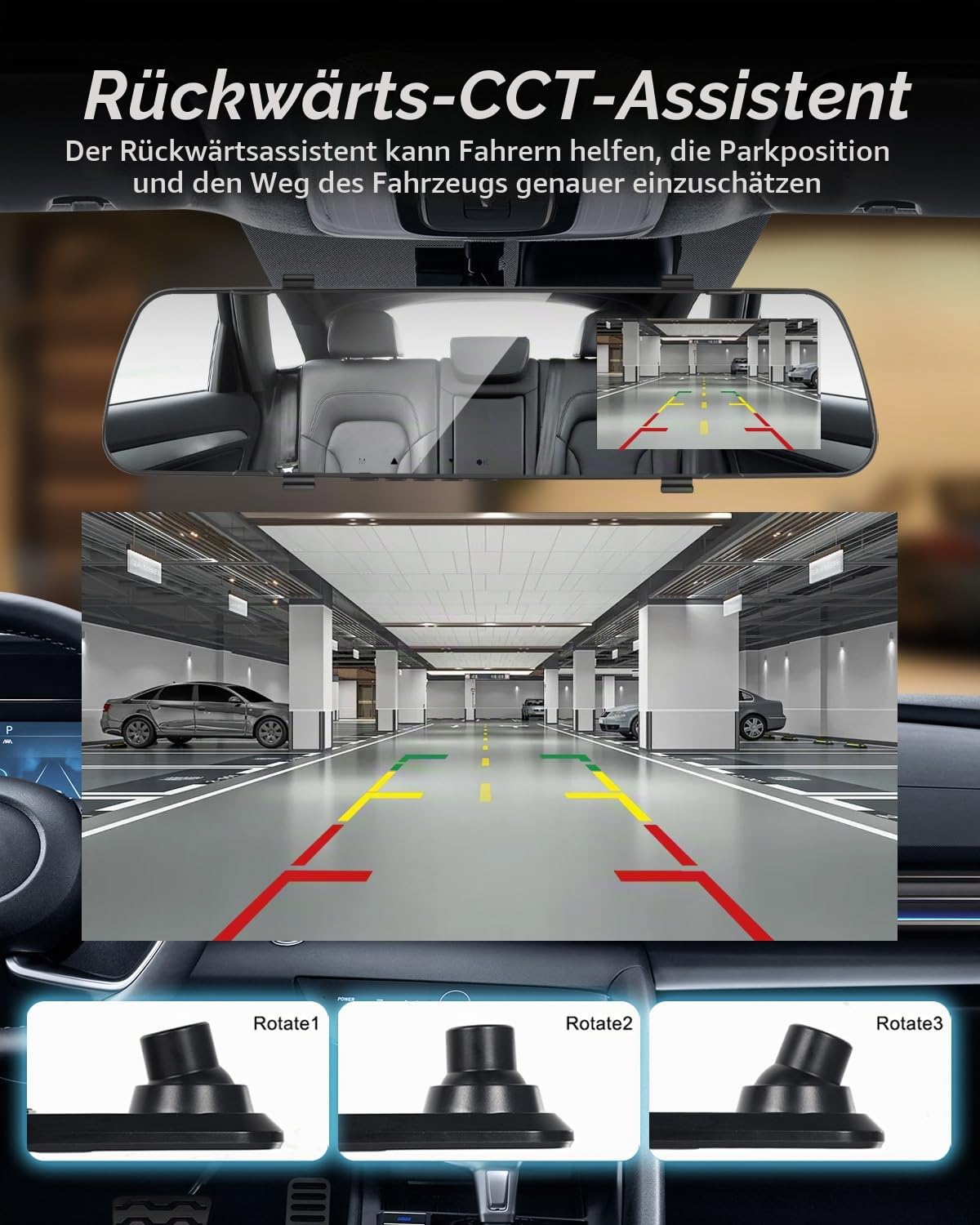 NHOPEEW Mirror Dashcam 4,7 Zoll 720P Doppelkameras für Vorder- und Rückseite - Super Nachtsicht/Loop-Aufnahme/Belichtungskorrektur - Rückfahrkamera für Autos