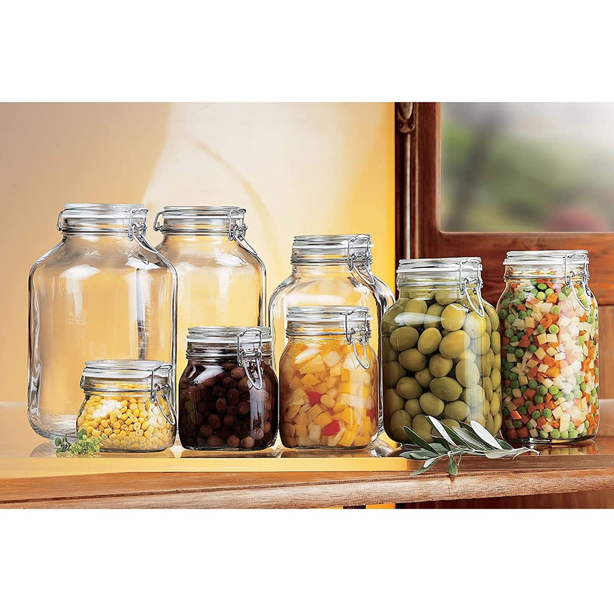 Paquete de 24 Frascos de Vidrio con Tapa de Clip Herméticos, Botes Tarros de Cristal para Conservas con Cierre mecánico, Capacidad 35 cl - Diámetro 9.8 x Altura 9.8 cm