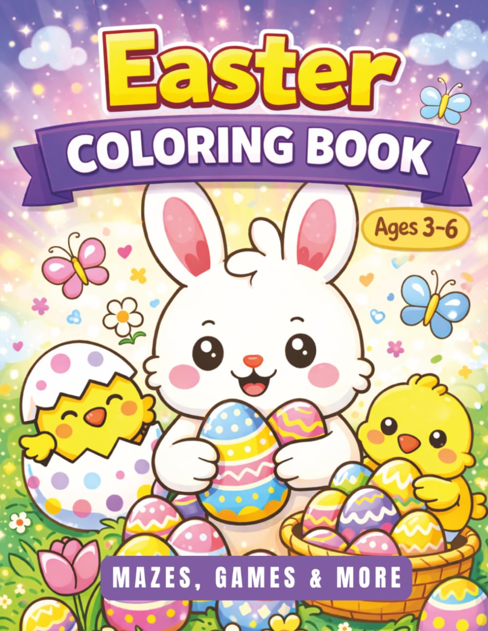 Easter Coloring Book for Kids Ages 3–6: Coloring Pages with extra Mazes, Spot the Difference and Fun with the Easter Bunny