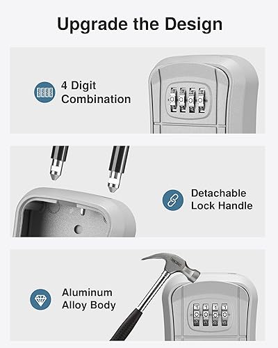 Miniatura 4 de Puroma Caja de cerradura de llave, caja de seguridad portátil de combinación para montar en la pared, caja de almacenamiento de llaves para llaves
