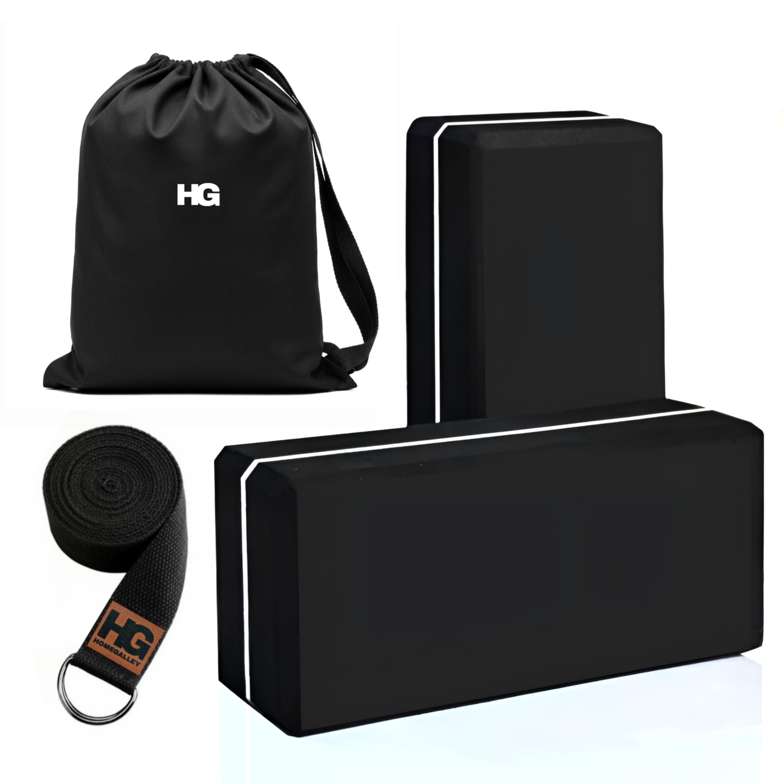 Yoga Blocks for Beginners Yoga Blocks Pack of 2 with Belt for Exercise High Density Eva Exercise Block Pair to Improve Strength, Balance, Stretching for Women and Men, Black-image-4
