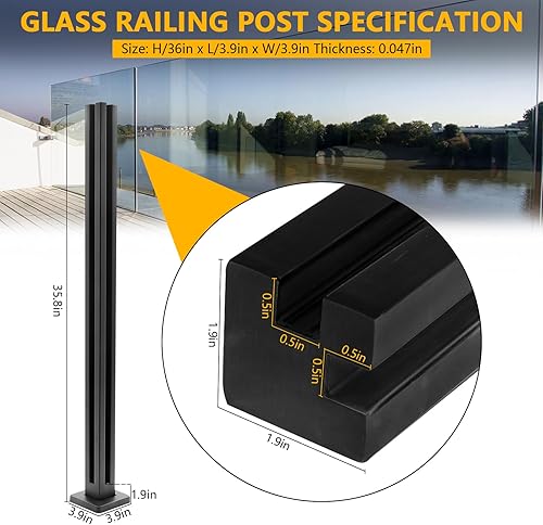 Miniatura 2 de VoTwoofv Poste de extremo de barandilla de vidrio de 35.8 pulgadas, poste de barandilla de vidrio de acero inoxidable 304 con ranuras para espiga