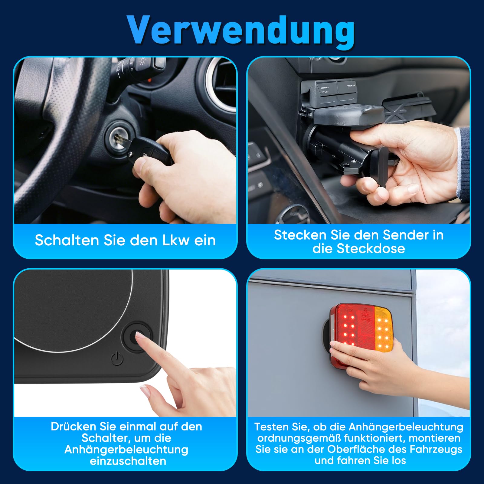 BlumWay Magnetische kabellose Anhängerleuchten, verbessertes 2,4-GHz-Sender mit 2000mAh-Akku, Beleuchtungsset für Lkw, Boot, Wohnmobil, Fahrzeuge, Wohnwagen, Übertragungsreichweite bis zu 30 Meter