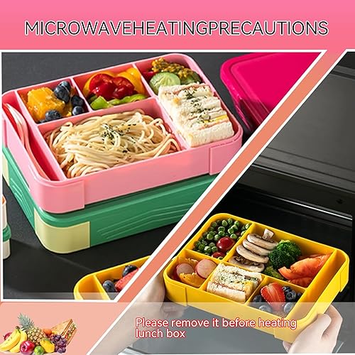 Miniatura 7 de Lonchera Bento para niños, elegante lonchera para adolescentes, lonchera para adultos con 5 compartimentos, reutilizable, apta para microondas y